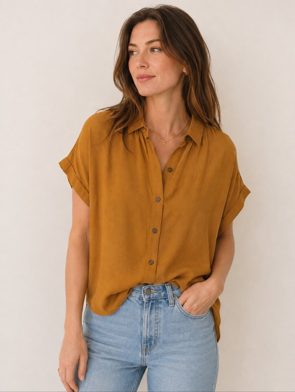 Madewell Oversized Mustard Button-Up Blouse